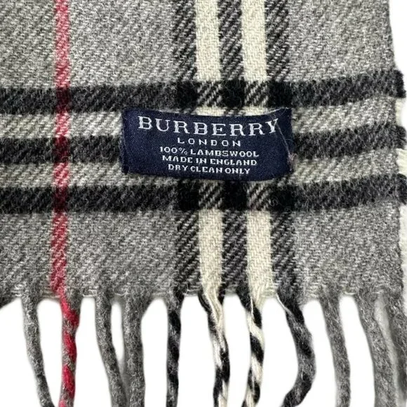 Burberry Classic Check Scarf Grey 100% Lambswool Unisex Scarf Made In England - Picture 4 of 8